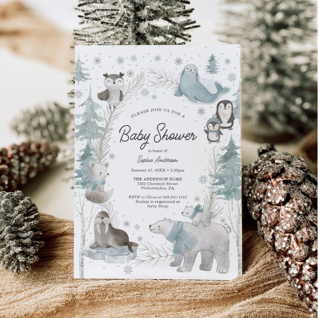 Carte d'invitation de Baby shower d'hiver pour ani (winter baby shower)