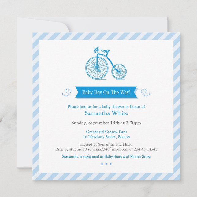 Carte d'invitation de Baby shower garçon (Devant)