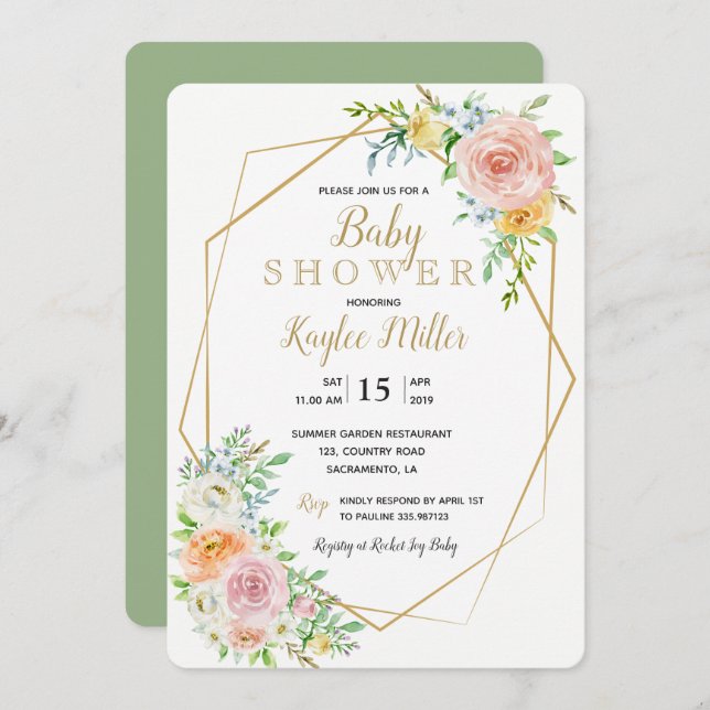 Carte d'invitation de Baby shower géométrique en o (Devant / Derrière)