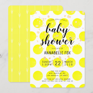 Carte d'invitation de Baby shower Pois Jaune Neon