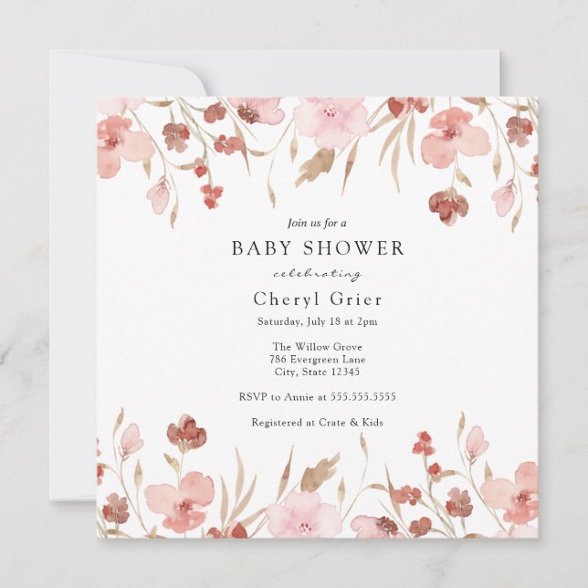 Carte d'invitation de Baby shower rose (Devant)