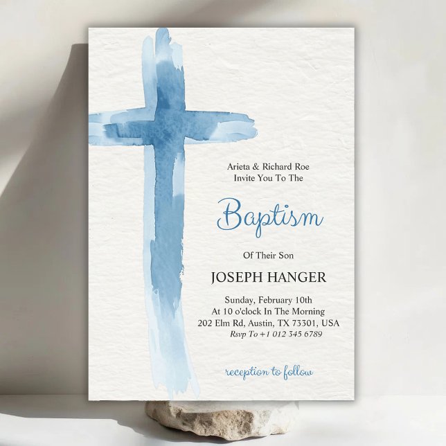Carte d'invitation de baptême avec croix bleue (Créateur téléchargé)