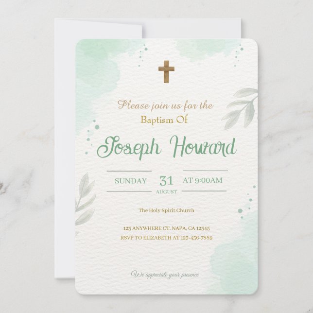 Carte d'invitation de baptême personnalisable pour (Devant)