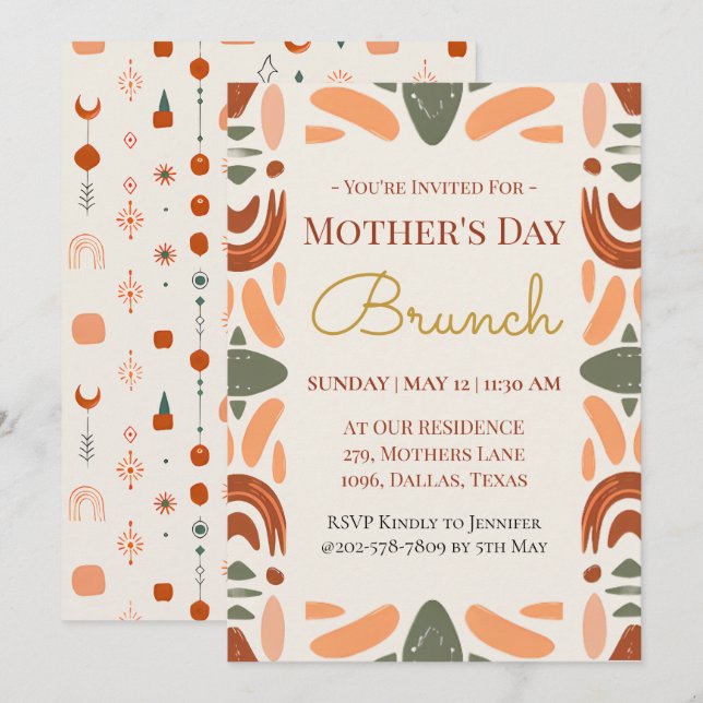 Carte d'invitation de brunch pour la fête des mère (Devant / Derrière)
