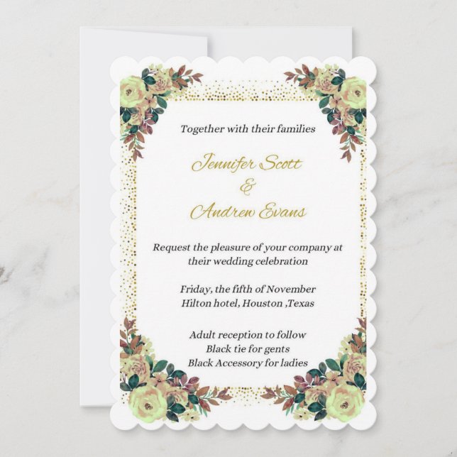 Carte d'invitation de cérémonie mariage avec fleur (Devant)