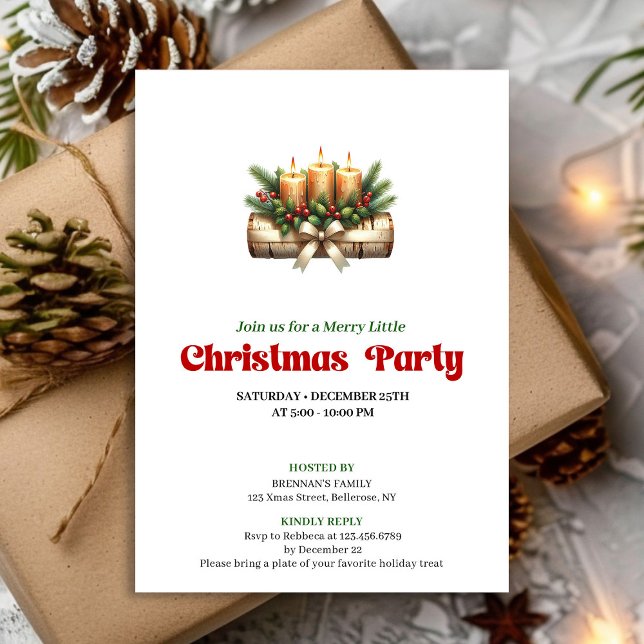 Carte d'invitation de décoration de Noël rustique  (Elegant Christmas Candles Party Invitation)