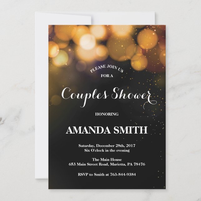 Carte d'invitation de douche de couple paillettes  (Devant)