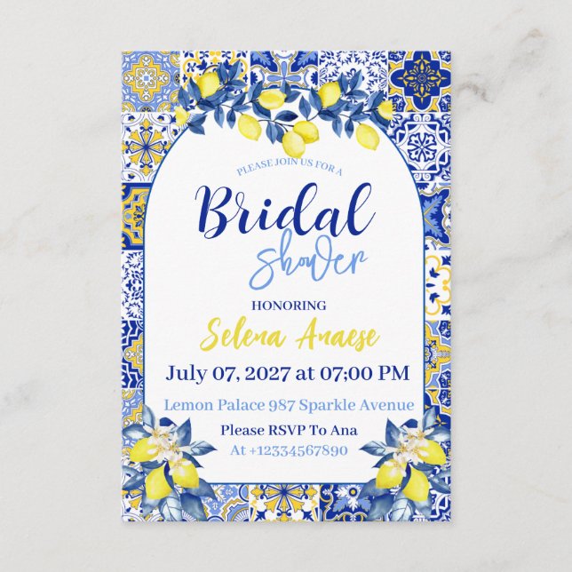 Carte d'invitation de douche de mariée au citron (Devant)