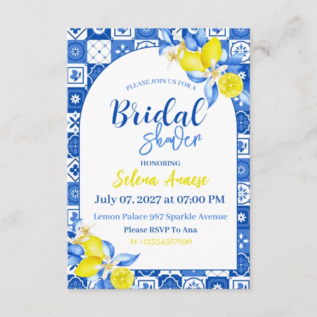 Carte d'invitation de douche de mariée au citron (Devant)