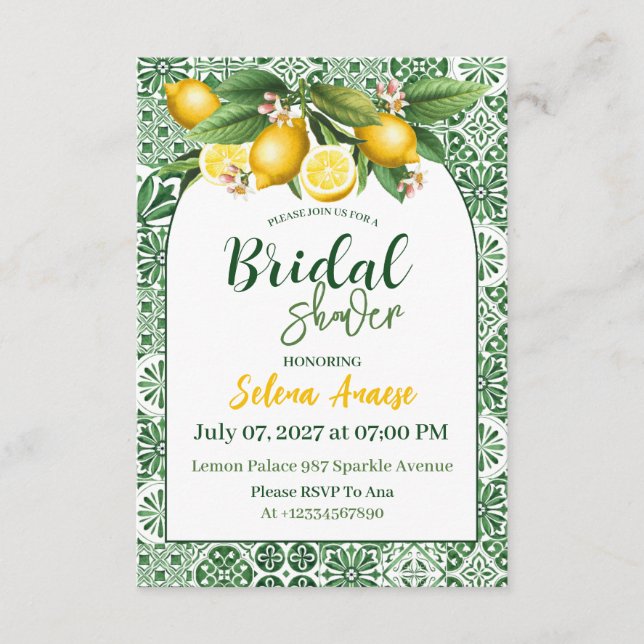 Carte d'invitation de douche de mariée au citron (Devant)