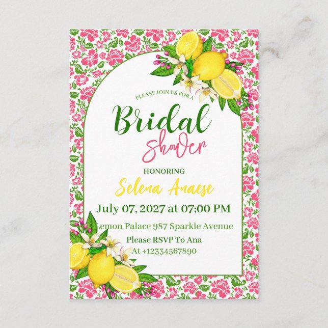 Carte d'invitation de douche de mariée Citrus (Devant)