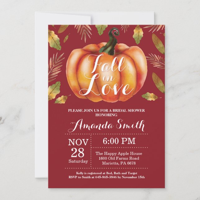 Carte d'invitation de douche de mariée d'automne B (Devant)