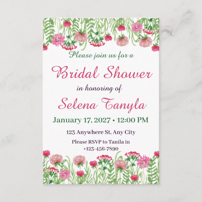 Carte d'invitation de douche de mariée fleur (Devant)
