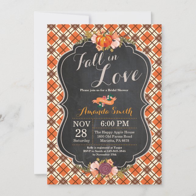 Carte d'invitation de douche de mariée Tombez amou (Devant)