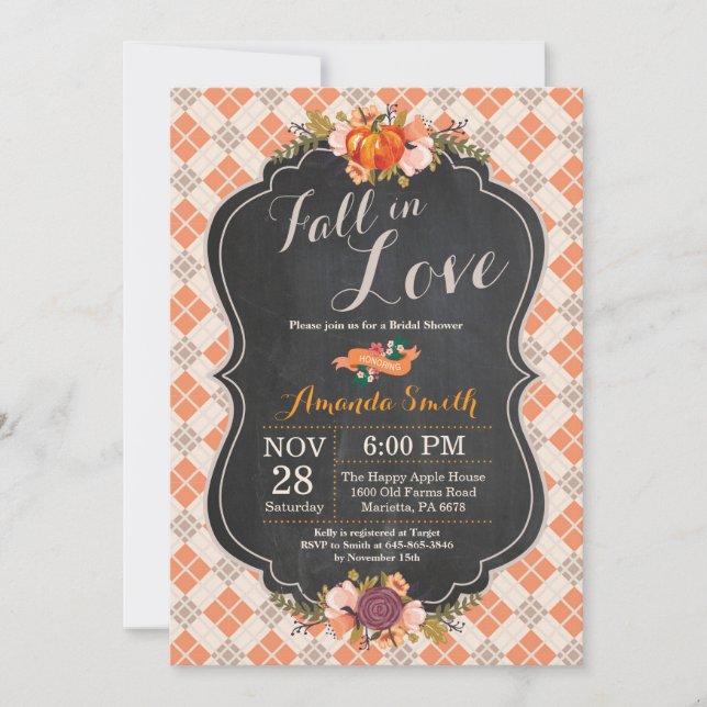 Carte d'invitation de douche de mariée Tombez amou (Devant)
