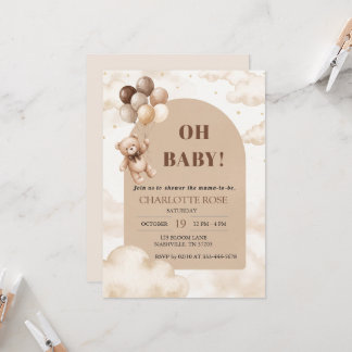 Carte d'invitation de douche neutre Ourson Oh Bébé