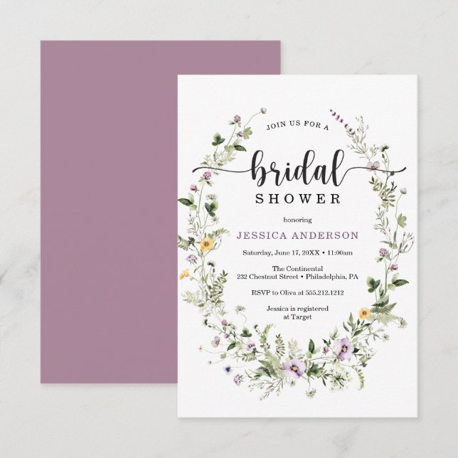Carte d'invitation de douche nuptiale fleur sauvag (Devant / Derrière)