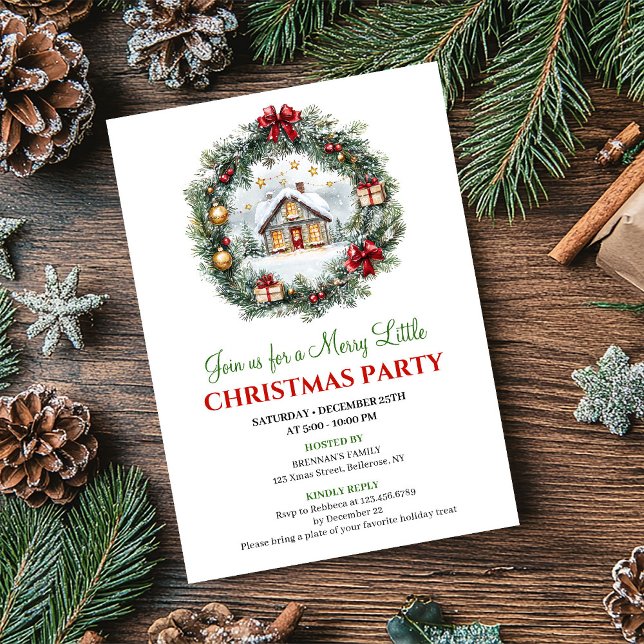 Carte d'invitation de fête chic rouge vert pour le (Chic Red Green Holiday Scene Party Invitation Card)