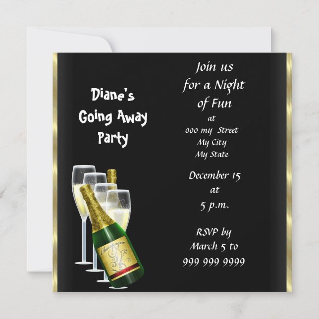 Carte d'invitation de fête d'adieu Au revoir Black (Devant)