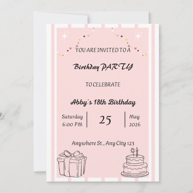 Carte d'invitation de fête d'anniversaire imprimab (Devant)