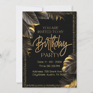 Carte d'invitation de fête d'anniversaire Luxe Or 