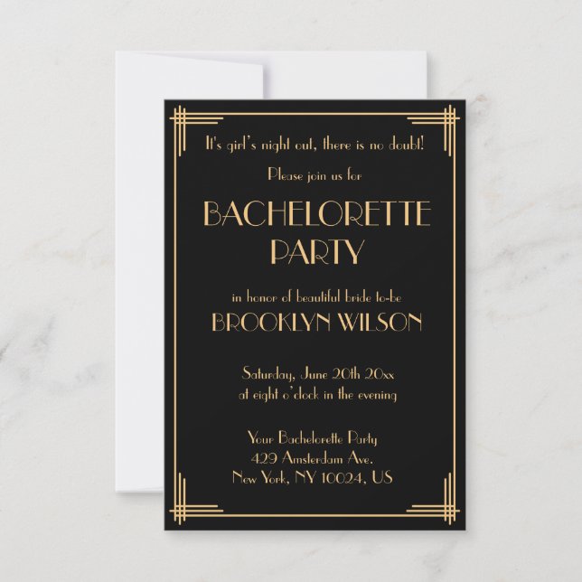 Carte d'invitation de fête de Bachelorette Art déc (Devant)