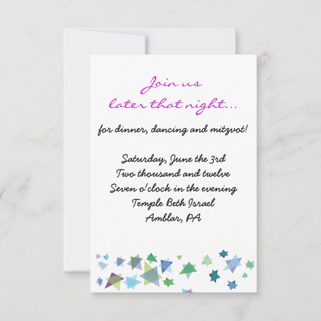 Carte d'invitation de fête de Bat Mitzvah de l'Arb (Devant)