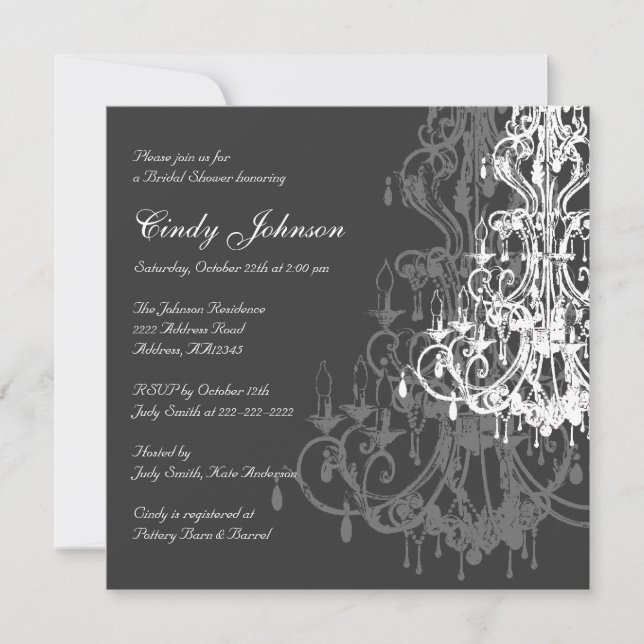 Carte d'invitation de Fête de la mariée de lustre (Devant)