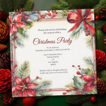 Carte d'invitation de fête de Noël à motif floral