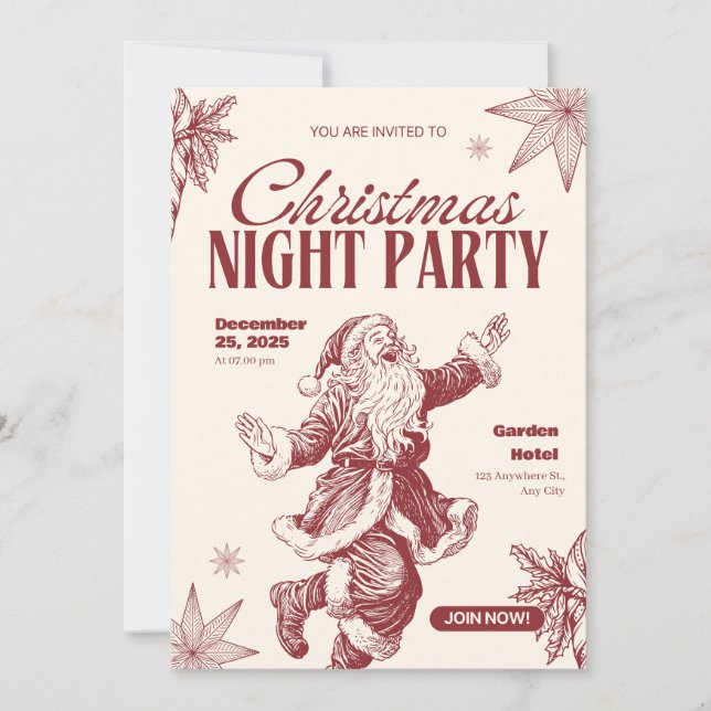 Carte d'invitation de fête de Noël avec joyeux Pèr (Devant)