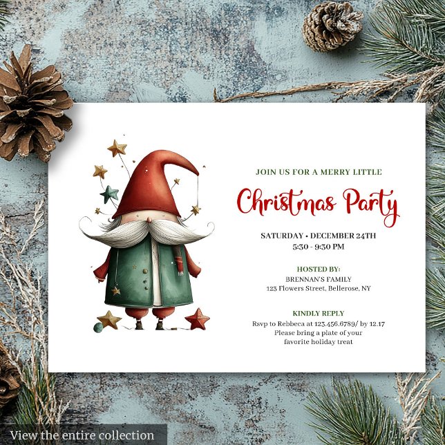 Carte d'invitation de fête de Noël rouge vert exce (Quirky red green Christmas party invitation card

)