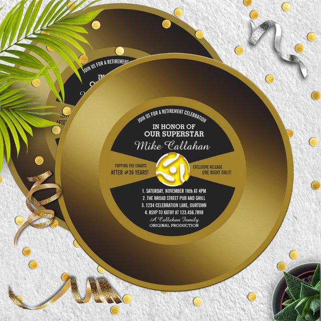 Carte d'invitation de fête de retraite Disque Viny (Créateur téléchargé)