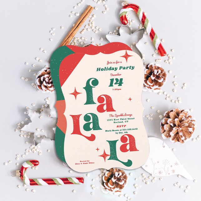 Carte d'invitation de fête de vacances Fa La la No (Fa la la Retro with a modern flair holiday party invitation. )