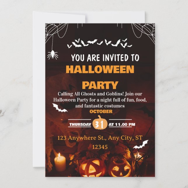 Carte d'invitation de fête déguisée pour Halloween (Devant)