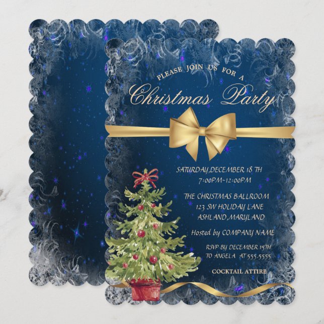 Carte d'invitation de fête d'entreprise bleue avec (Devant / Derrière)