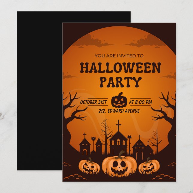 Carte d'invitation de fête d'Halloween personnalis (Devant / Derrière)