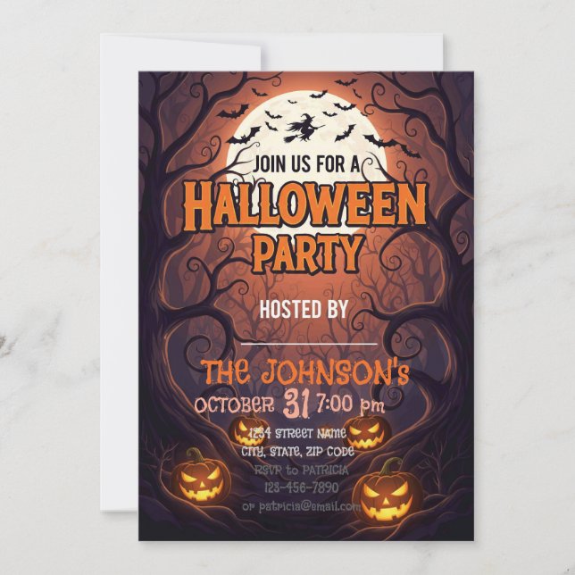 Carte d'invitation de fête d'Halloween | Pu Forêt  (Devant)