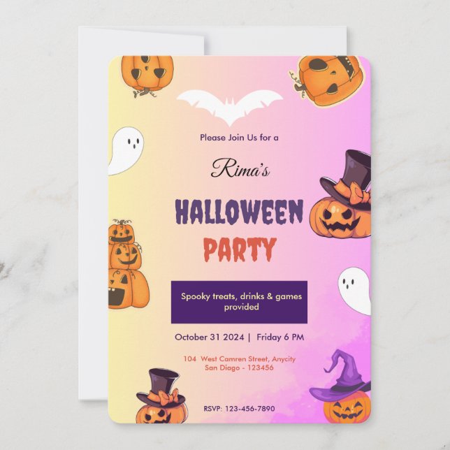 Carte d'invitation de fête Halloween avec citrouil (Devant)