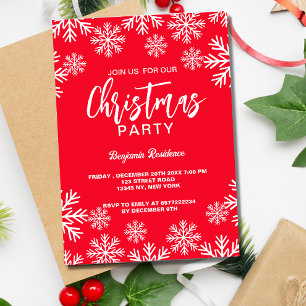 Carte d'Invitation de fête unique rouge neige