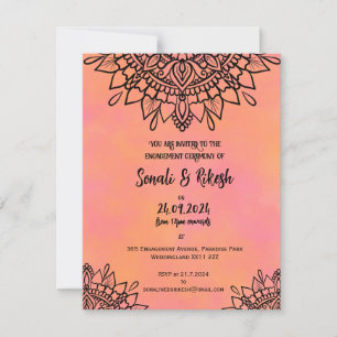 Carte d'invitation de fiançailles Mandala rose et 