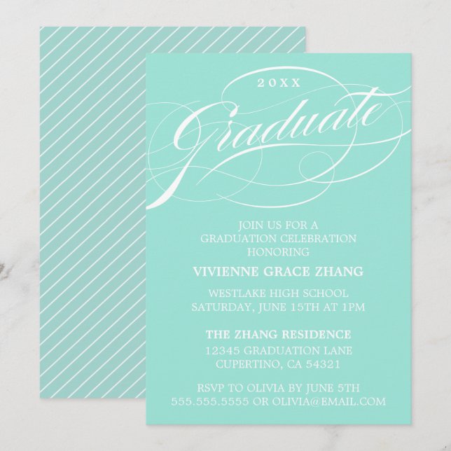 CARTE D'INVITATION DE FIN D'ÉTUDES DE STYLE ÉLÉGAN (Devant / Derrière)