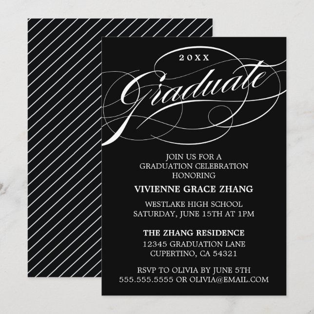 CARTE D'INVITATION DE FIN D'ÉTUDES DE STYLE ÉLÉGAN (Devant / Derrière)