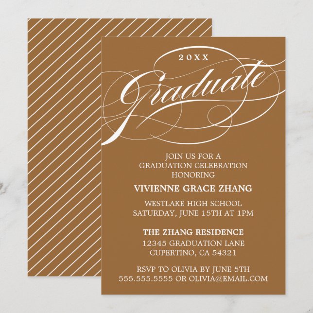 CARTE D'INVITATION DE FIN D'ÉTUDES DE STYLE ÉLÉGAN (Devant / Derrière)