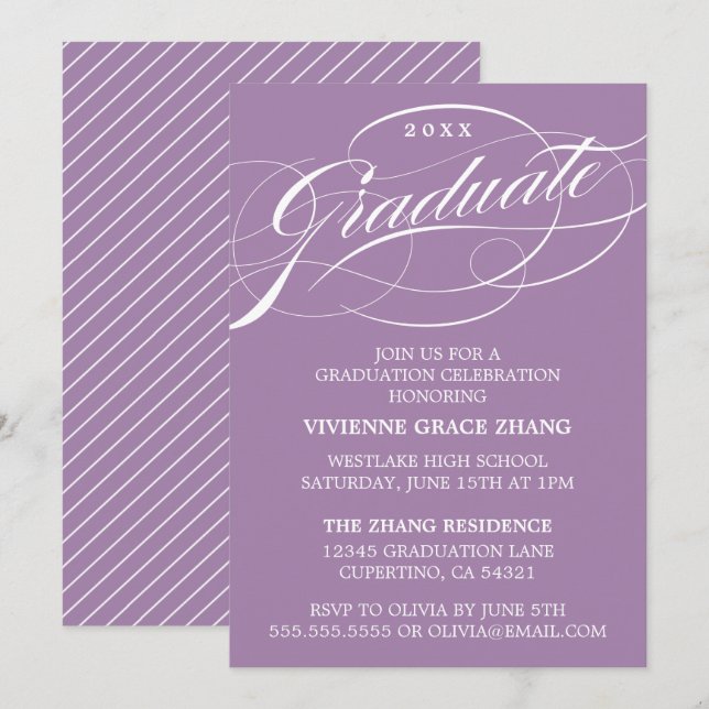 CARTE D'INVITATION DE FIN D'ÉTUDES DE STYLE ÉLÉGAN (Devant / Derrière)