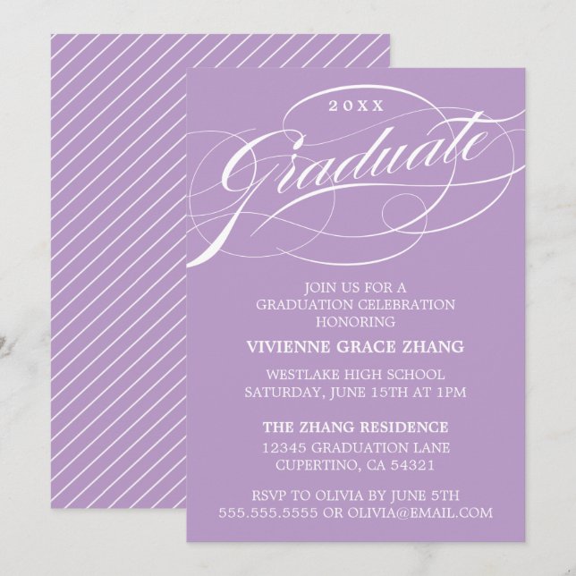 CARTE D'INVITATION DE FIN D'ÉTUDES DE STYLE ÉLÉGAN (Devant / Derrière)
