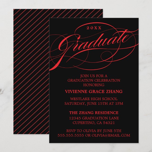 CARTE D'INVITATION DE FIN D'ÉTUDES DE STYLE ÉLÉGAN (Devant / Derrière)