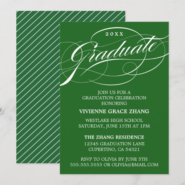 CARTE D'INVITATION DE FIN D'ÉTUDES DE STYLE ÉLÉGAN (Devant / Derrière)