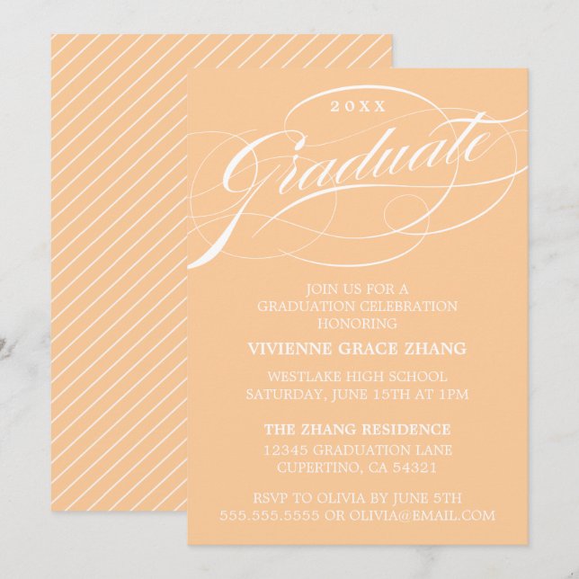 CARTE D'INVITATION DE FIN D'ÉTUDES DE STYLE ÉLÉGAN (Devant / Derrière)