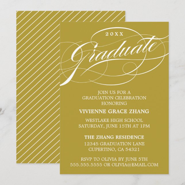 CARTE D'INVITATION DE FIN D'ÉTUDES DE STYLE ÉLÉGAN (Devant / Derrière)