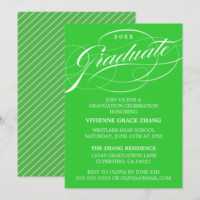 CARTE D'INVITATION DE FIN D'ÉTUDES DE STYLE ÉLÉGAN (Devant / Derrière)